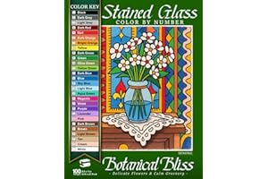 Botanical Bliss Stained Glass Color By Number: Delicate Flowers & Calm Greenery