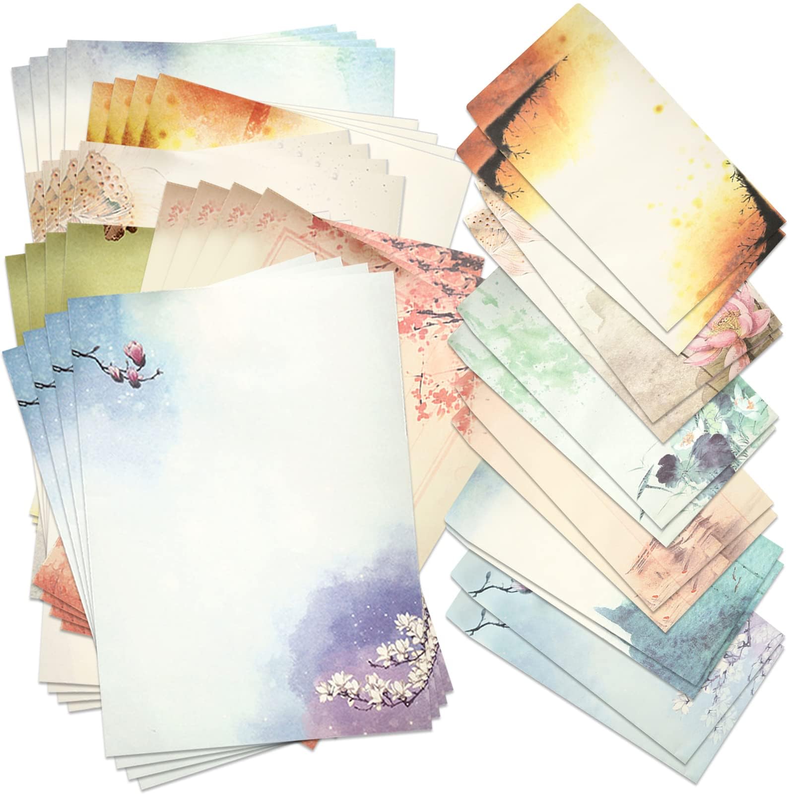 Scettar Letter Writing Paper and Envelopes Set, 24pcs Writing Stationery Paper with 12pcs Envelops, Letter Writing Set Printer Friendly,Color Both Sides,Classic Vintage Design for Student,Office