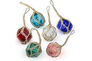 HOME DECOR SAILINGSTORY SAILINGSTORY Glass Fishing Float Buoy Nautical Beach Ornaments for Christmas Tree Coastal Decorative Balls for Centerpiece Bowl 2" Set of 6 Color Pack