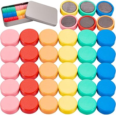 Wukong 24Pcs Round Fridge Magnets 6 Colors 30mm 8mm Thick with Iron Box