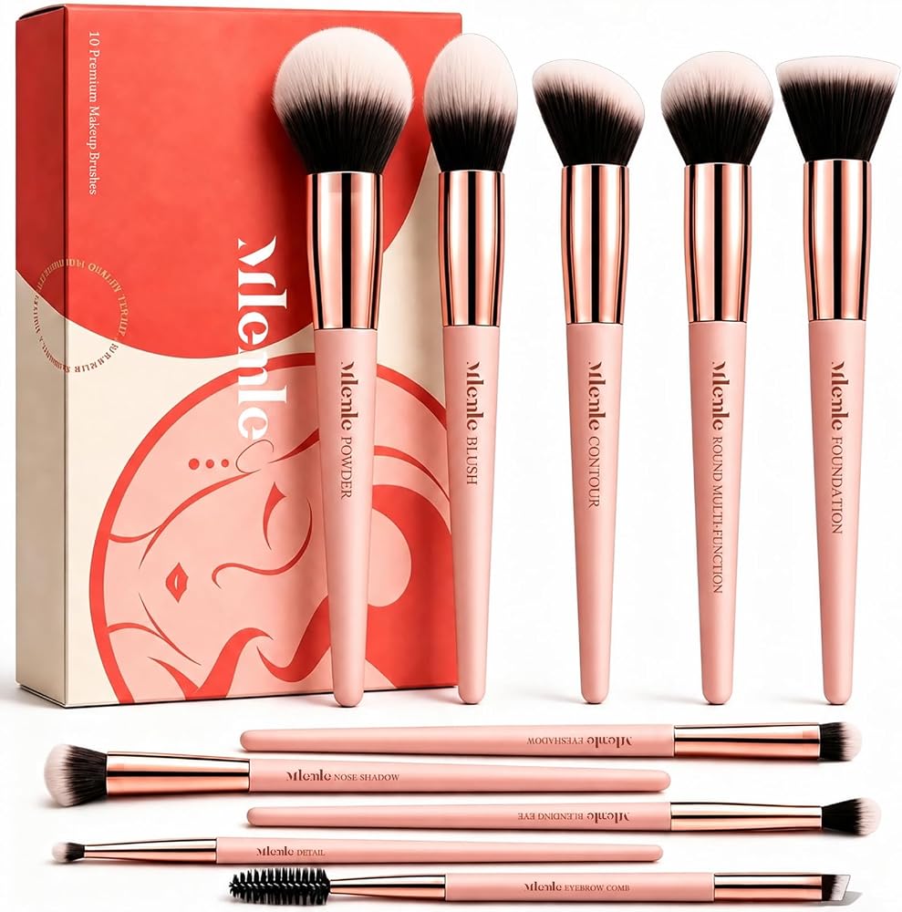 Mlemle Makeup Brushes Set, 10-Piece Kit for Powder/Foundation, Blush & Eyes | Include Powder Foundation Blush Contour Conceal