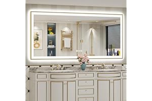 AWANDEE 84x40 Gold Framed LED Bathroom Mirror with Lights, Backlit & Front Lit, Anti-Fog Metal Frame Lighted Vanity Mirror for Bathroom Wall, 3 Colors, Dimmable, Memory, Shatter-Proof Tempered Glass