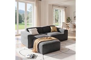 AMADA HOMEFURNISHING Amada 80" L Shaped Sofa Modular, Corduroy Clopud Couches with Deep Seats &High-Back, Upholstered Couches for Living Room Bedroom with Ottoman, No Assembly Required(2-Seater&1 Ottoman,Grey)