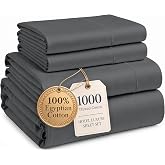 LANE LINEN Sheets Queen Size Bed Set 100% Egyptian Cotton Sateen - Charcoal | Cooling Sheets Queen - 4-Piece Set, 16" Deep-Pocket Snug Fit, 1000 Thread Count, Styles A Master Bedroom