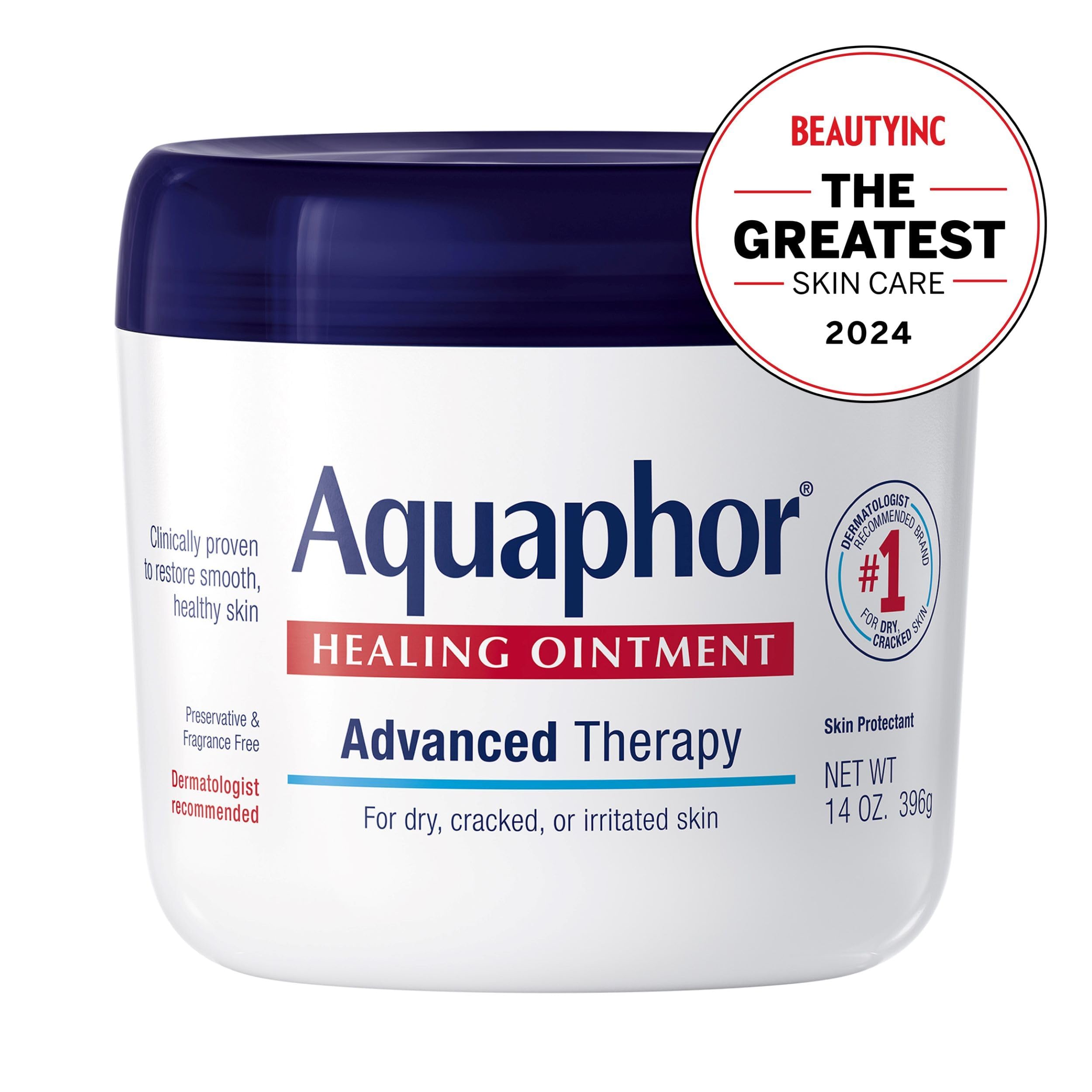 Aquaphor Healing Ointment, Advanced Therapy Skin Protectant, Multi-Purpose Healing Ointment and Body Moisturizer, For Dry, Cracked Skin, Minor Cuts and Burns, 14 Oz Jar