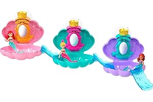 Mattel Disney Princess Mermaid Bath Surprise Small Dolls & Accessories in Shell Playsets with Slides, Inspired by Disney Movi