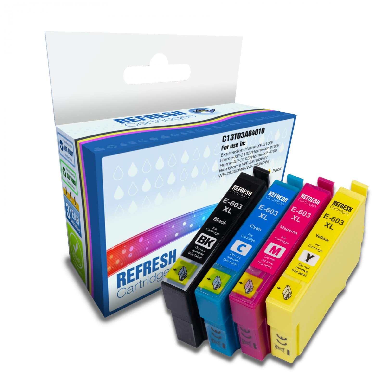 Refresh Cartridges Full Set of 4 Remanufactured Ink Cartridge Replacement for Epson 603XL High Capacity (C13T03A64010)