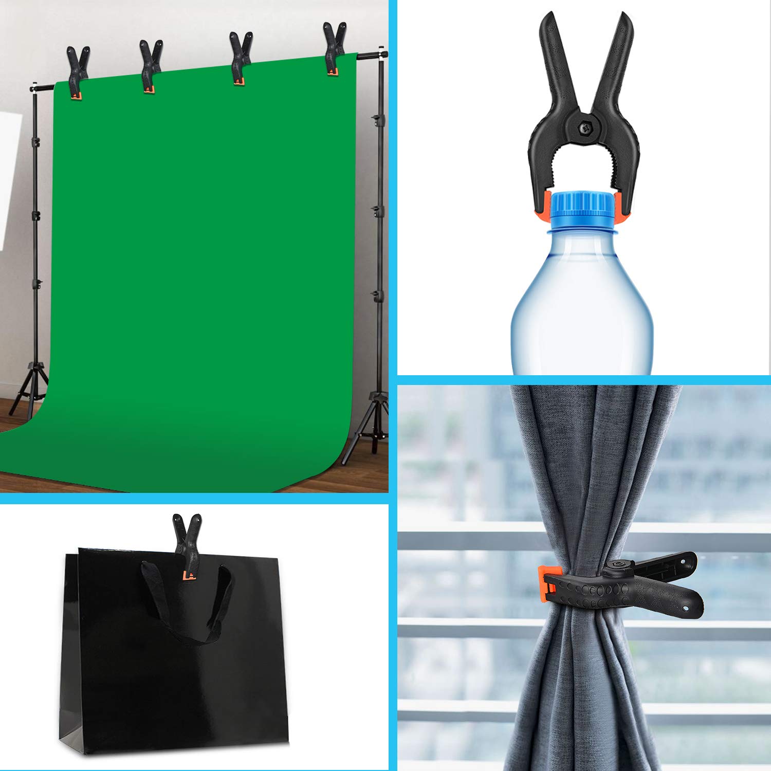Yesker Backdrop Spring Clamps - 8 Pack, 4.4 inch Nylon Heavy Duty Clips for Background Stand, Photo Studio, Photography, Chromakey Screen, Wood Working