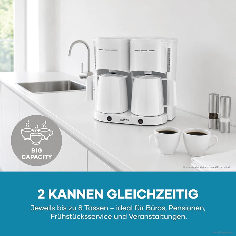Filter-Kaffeemaschine, 2 Thermokannen, bis zu 16 Tassen, 2L, weiß