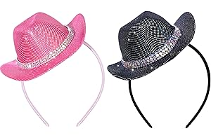 Haakong Mini Cowboy Hats Headband Glitter Pink Cowgirl Hat Headband Western Disco Party Decors Cosplay Accessories