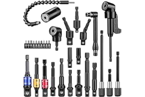 REGINARY 32 Pieces Flexible Drill Bit Extension Set Including 105° Right Angle Drill Attachment 1/4, 3/8, 1/2 Inch Hex Adapter Socket Bendable Magnetic Extender Universal Bit Extension Screwdrive