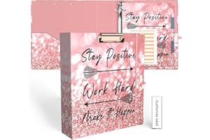 EYROZILL Decorative Hardcover 3 Ring Binder 2 Inch (Letter-Size) with 5-Tab Dividers and File Folder Labels Three Ring Binder for Back to School Supplies, Stay Positive