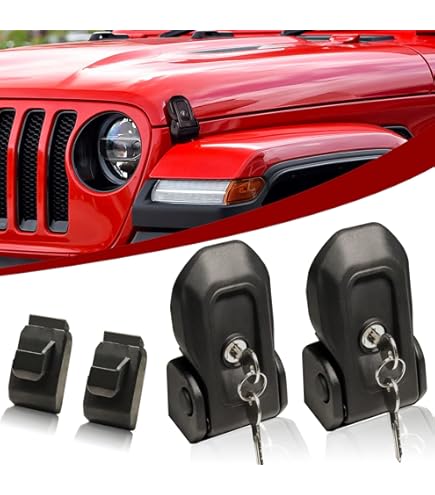 JeCar Black Steel Hood Latches For Jeep Wrangler JK JL JT - Locking Anti-Flutter Latches
