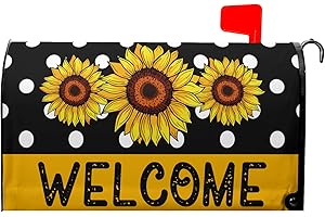 KAWANI Spring/Summer Sunflower Mailbox Cover - Magnetic Floral Black and White Dot Standard Size 18 X 21 Holiday Mailbox Wrap Post Letter Box Decorative for Home Outdoor Garden