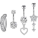 NIUSIMAN 14G Stainless Steel Belly Button Rins, Heart CZ Belly Barbell Piercings, Cute Navel Piercing Jewelry For Women
