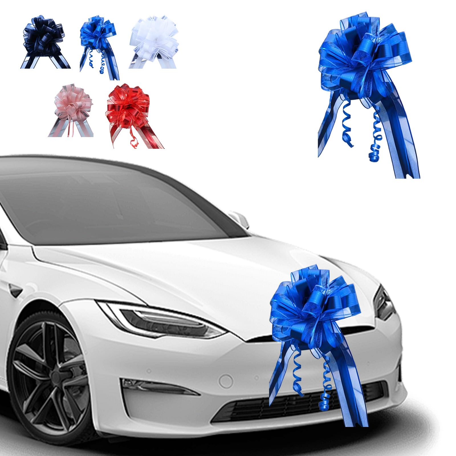 JYJLLM 5-Pack Large Blue Fabric Bows (70 Inch / 180 cm), Giant Decorative Bows for Wedding Car Decor, Prom Vehicle, Gift Wrapping and Event Staging, Adult Celebration Decoration (blue)