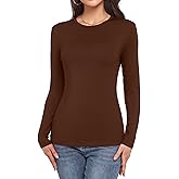 Long Sleeve Shirts for Women Crew Neck Lightweight Slim Fit Fall Going Out Tops Underscrub Winter Clothes