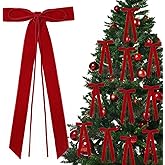 12Pcs Red Velvet Ribbon Bows Christmas Tree Decorations,5in x 10in Xmas Ornaments for Tree Home Party Front Door Wreath Holiday Decor