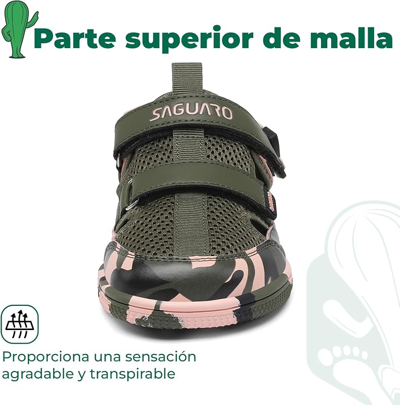 Sandalias Niño Barefoot Cangrejeras Niños Puntera Cerrada Sandalias Barefoot Verano Sandals Playa Piscina Mar Verde Militar, 35