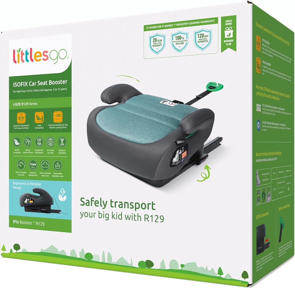 Littlesgo iFix Booster Seat ISOFIX Car Seat 125-150cm Green-Gray