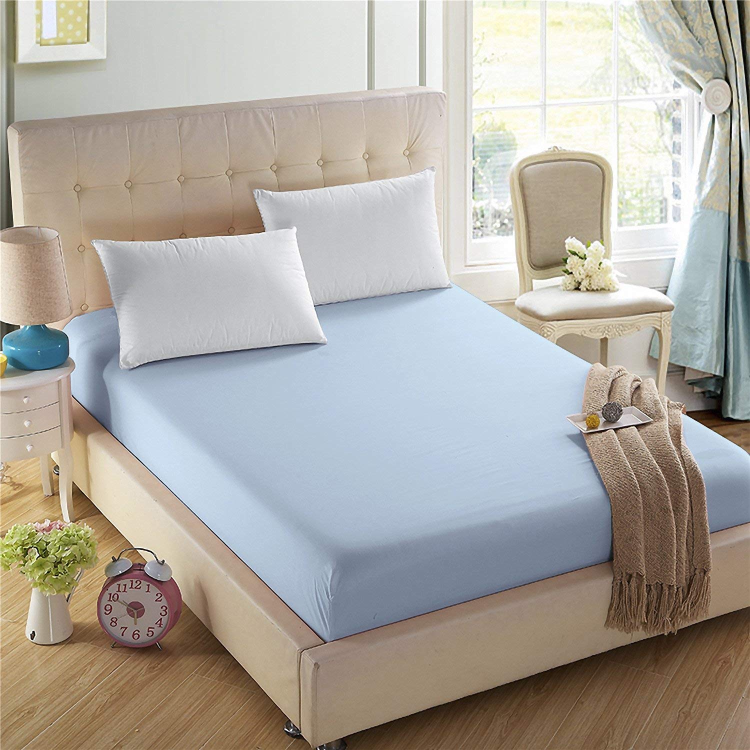 Photo 1 of 4U'LIFE Single Fitted Sheet, Prime 1800 Series, Ultra Soft & Comfortable, Double Brushed Microfiber (Light Blue, Full)