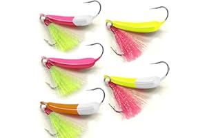 Odoor Fan 5 Pack Fishing Jig Heads, Swimbait Jigs Pompano Jigs with Teaser Hooks, Surf Fishing Jigs Saltwater Jig Heads Stand Up Jig High Carbon Steel O'Shaughnessy Hooks jigs