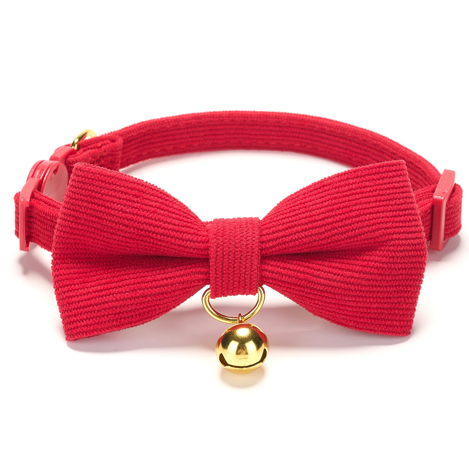 YUDOTE Ultra-soft Collar Natural Cotton Corduroy Made for Cats with Sensitive Skin,Lightweight Kitten Collars with Quick-release Buckle and Removeable Bow-tie,Red Pack of 1