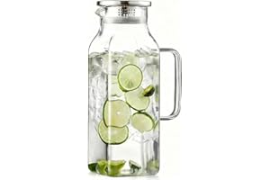SYDALARAW Glass Water Pitcher, 2 Liter/68 oz Square Glass Pitcher with Lid and Handle, Clear Heat Resistant Glass Water Jug C