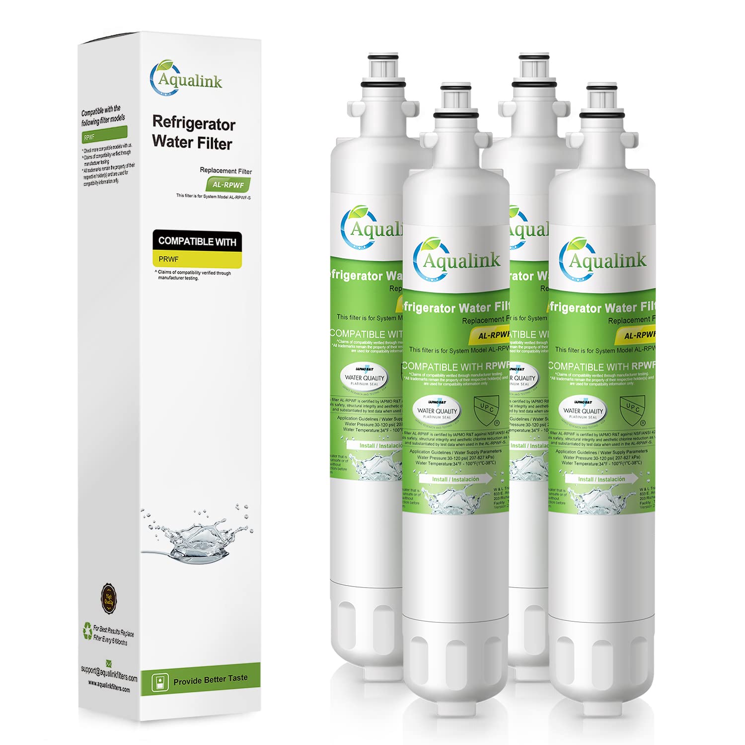 Photo 1 of AQUALINK RWF3600A Replacement for GE RPWF, WSG-4, DWF-36, R-3600, MPF15350, OPFG3-RF300, BCF77, Refrigerator Water Filter, 4PACK