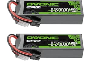OVONIC 2S 7.4V 1700mAh Lipo Battery with IEC Plug [2 pcs Batteries in 1 Package]
