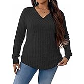 VISLILY Plus-Size-Sweaters for Women Trendy Long Sleeve V Neck Shirts Loose Lightweight Tops Casual Knit Pullover Tunics