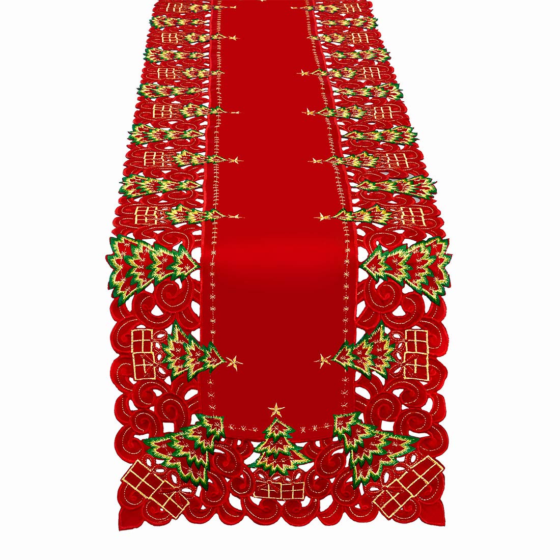 Grelucgo Embroidered Christmas Holiday Holly Tree Large Table Runner And Dresser Scarf, Rectangular 15 x 108 Inch