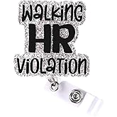 Funny Badge Reel, Badge Clip Retractable Cute Badge Holder for Nurse, Walking HR Violation Name Badge Reel Retractable with Swivel Alligator Clip (Silver)