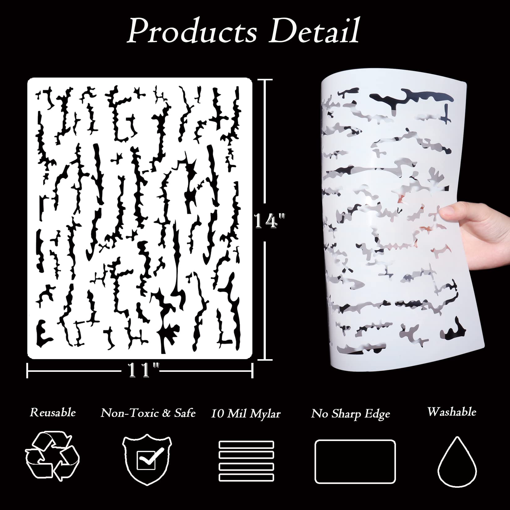6 Pieces Camo Stencils for Spray Paint, Camouflage Grass Pattern Stencils Templates Reusable Digital Camo Paint Stencil for Boat DIY Crafts (Camo)