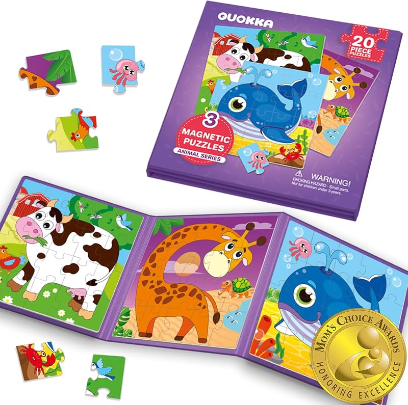 QUOKKA Magnetic Puzzles for Toddlers 3-5 Travel 20 Piece Jigsaws 3 pcs