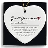 MONALET Great Grandma Gifts Ceramic Ornaments, Great Grandma Definition Heart Hanging Ornament Decor Decorations for Christmas Tree Car, Thank You Gifts for Great Grandparents Birthday Holiday