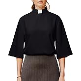 Clergy Shirts for Women Tab Collar Flared Sleeve Minister Blouse