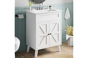 HOOBRO 24.2" Modern Bathroom Vanity with Sink, Bathroom Vanities Cabinet with Ceramic Basin, Farmhouse Vanity Sink Cabinet wi