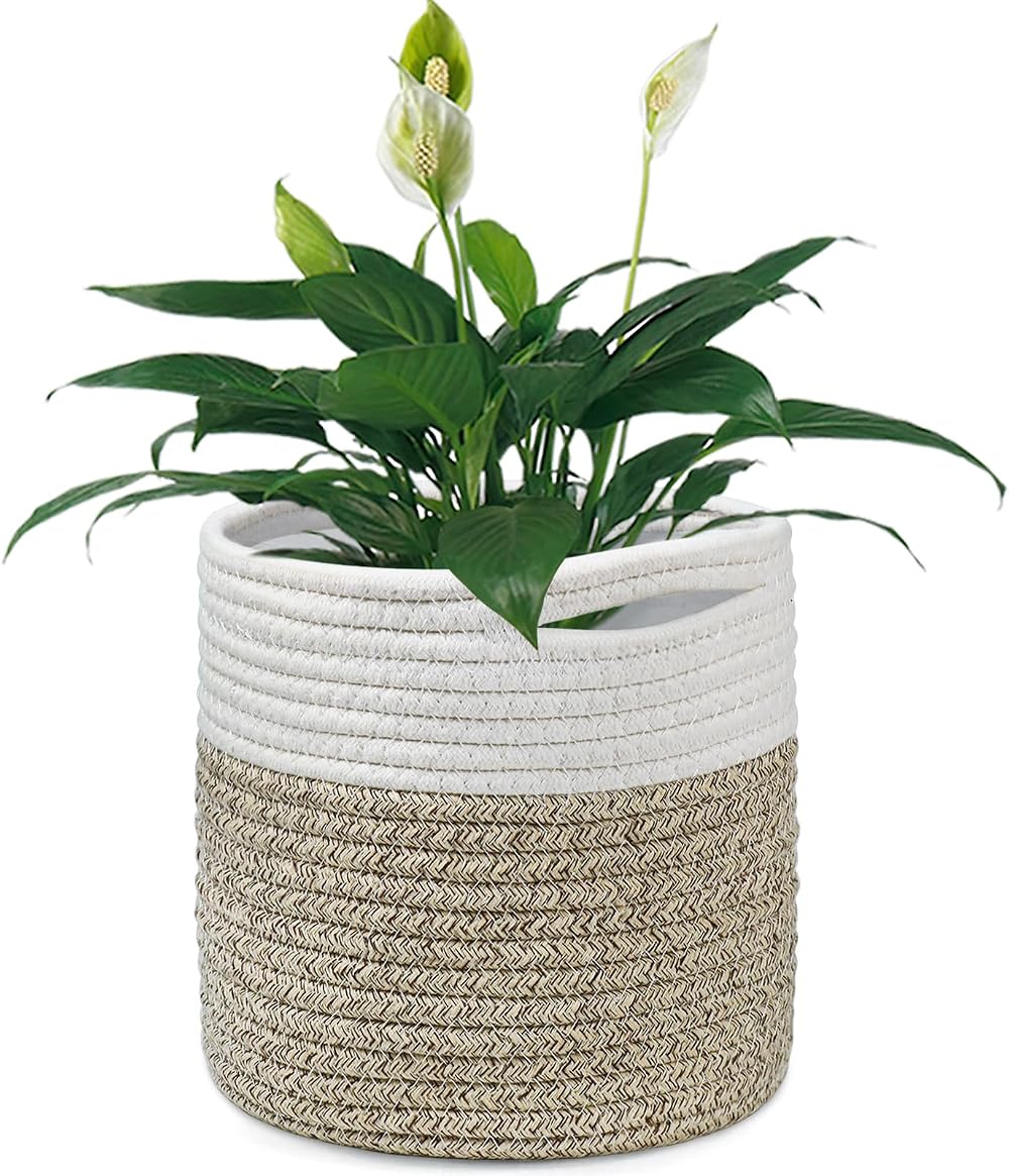 Tenn Well 20cm Plant Pot with Liner Cotton Indoor Planter Woven Basket White