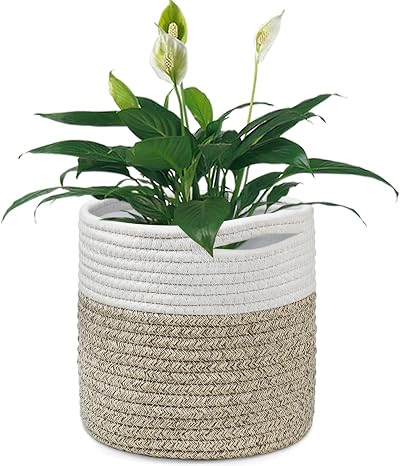 Tenn Well 20cm Plant Pot with Liner Cotton Indoor Planter Woven Basket White