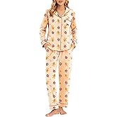 LUBOT 100% Cotton Pajamas for Women PJ Set Soft Button-Down 2 Piece Set Knitted Long Sleeve Sleepwear Loungewear XS-XXL