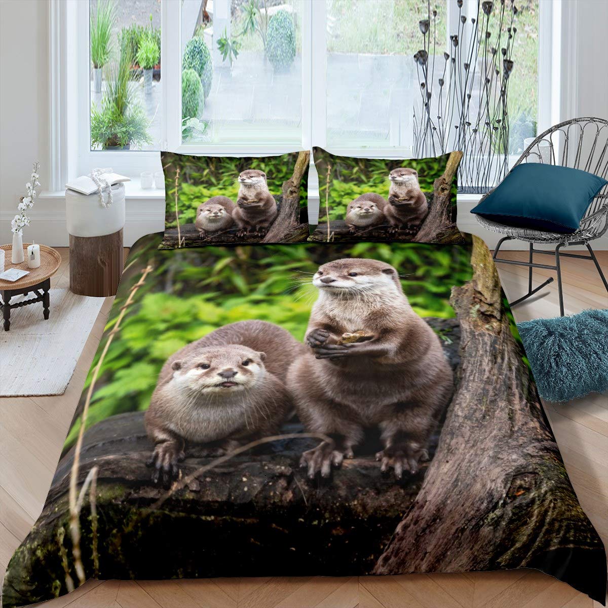 Loussiesd Kids Duvet Cover Cute Otter Bedding Set For Boys Girls Children Zoo Animal Comforter Cover Ultra Soft Lovely Wildlife Decor Bedspread Cover Single Size Zipper