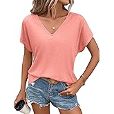 EADINVE Women's V Neck Short Sleeve T Shirts Summer Trendy Dressy Casual Tees Basic Loose Fit Tops 2026