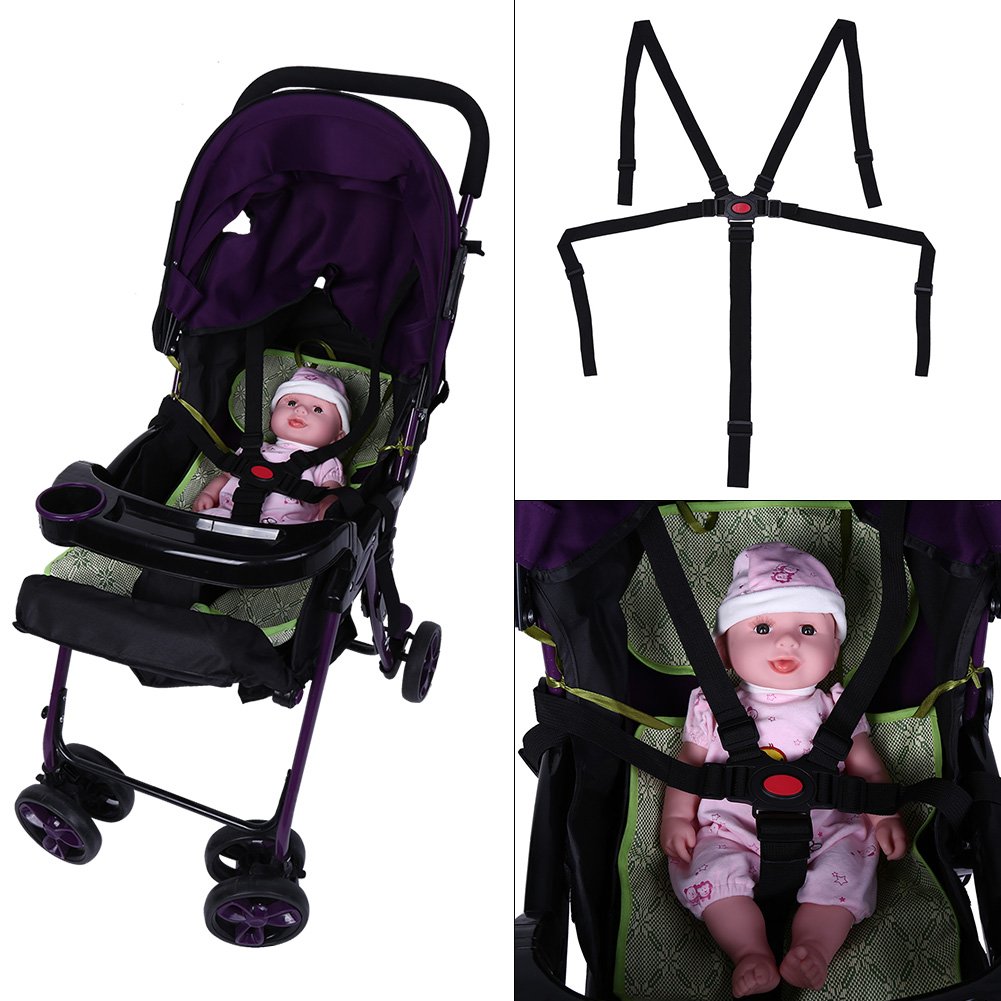 5 Point Harness Baby Chair Stroller Adjustable Kids Child Pram Strap for Children High Chair Pushchair Booster Replacement Black