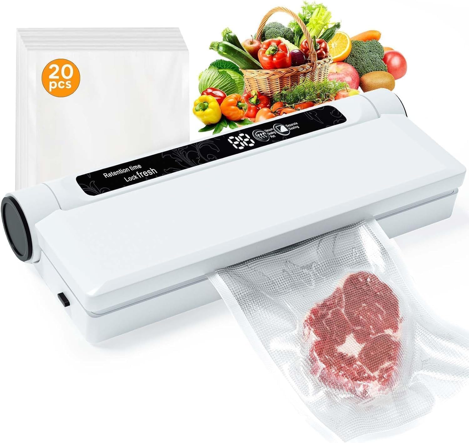 Photo 1 of **NOT WORKING*** 75kpa Food Vacuum Sealer with LED Indicator Light, Dry/Wet Modes, with 20 Vacuum Bags
