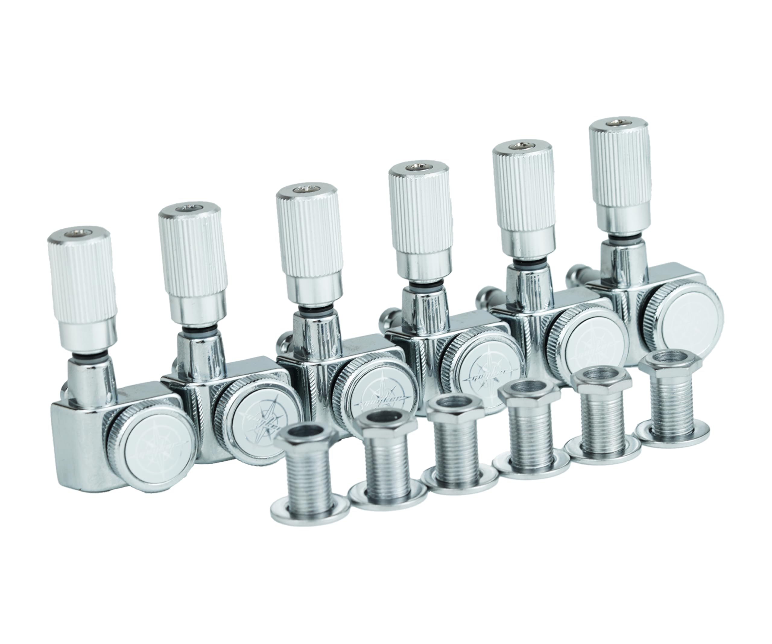 Guyker Pro 6 Inline Guitar Locking Tuners - 1:18 Lock String Tuning Key Pegs Machine Heads Set Replacement for Folk Classical Acoustic Electric Guitar - GK411SP, Chrome