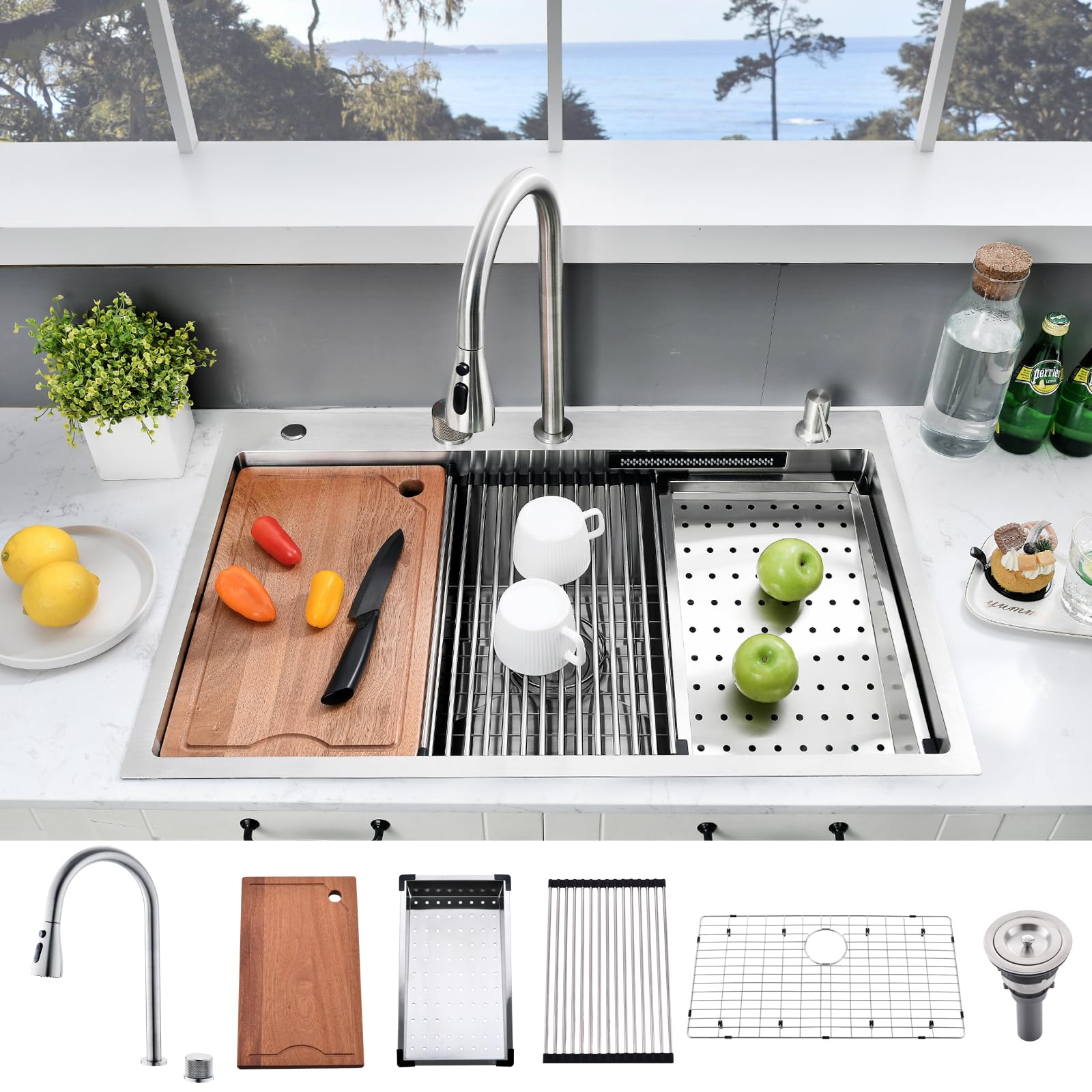 Mua 33×22 Waterfall Sink and Faucet Combo-33×22 Drop In Kitchen Sinks ...