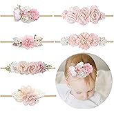 NUWAJP Baby Girl Flower Headband 6 PCS Elastic Hairbands Handmade Nylon Bows Headbands Chic Floral Hair Accessories Kids Gifts for Newborn Infant Toddlers