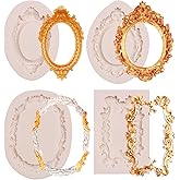 Picture Frame Fondant Molds, 4 Packs Vintage Baroque Mirror Silicone Molds for Chocolate Resin Clay Cake Decorating
