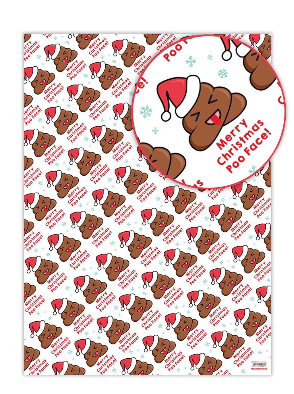 Brainbox Candy - 2 Sheets of 'Christmas Poo Face' Funny Christmas Wrap - Xmas Wrapping Paper - Non Traditional Giftwrap for Anyone with A Cheeky Sense of Humour